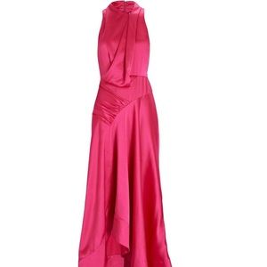Pink Palmera Draped Satin Maxi Dress